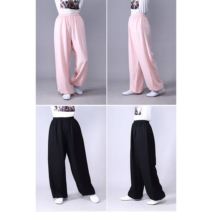 Buddha Stones Summer Elastic Waist Tai Chi Qigong Practice Cotton Linen Unisex Pants