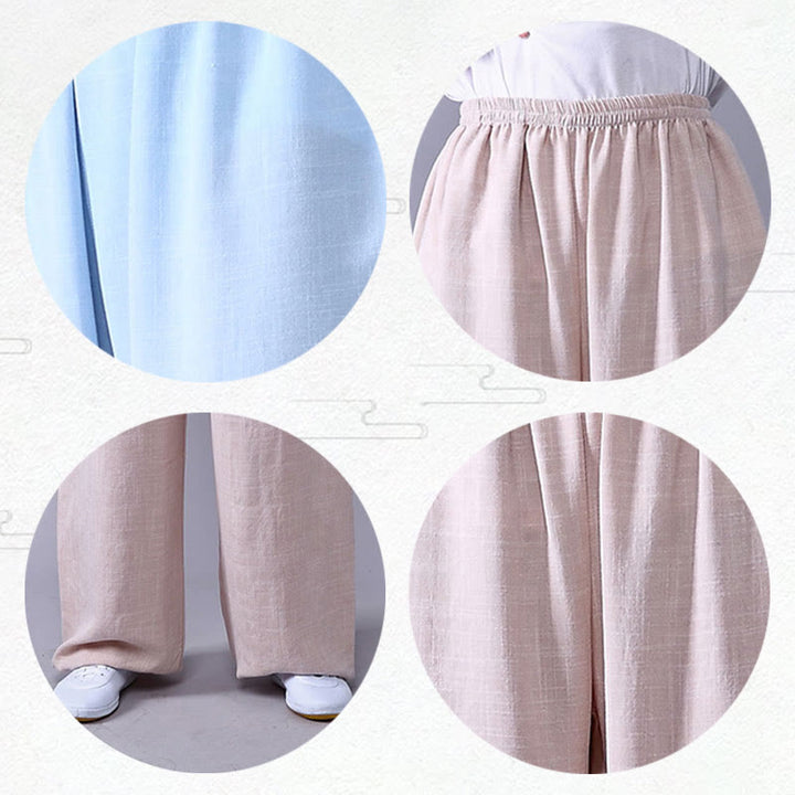 Buddha Stones Summer Elastic Waist Tai Chi Qigong Practice Cotton Linen Unisex Pants - image 9