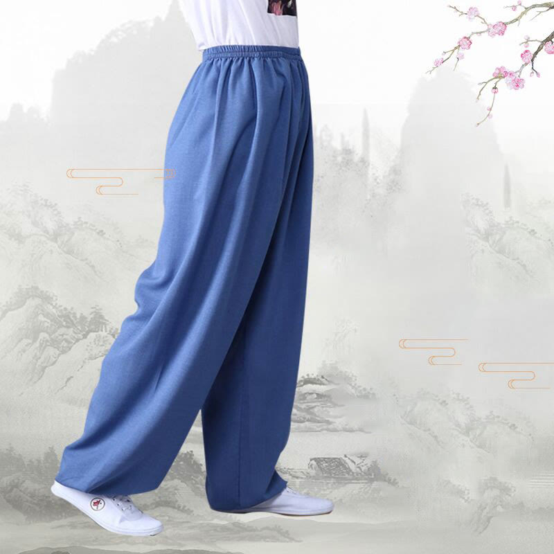 Buddha Stones Summer Elastic Waist Tai Chi Qigong Practice Cotton Linen Unisex Pants - image 7