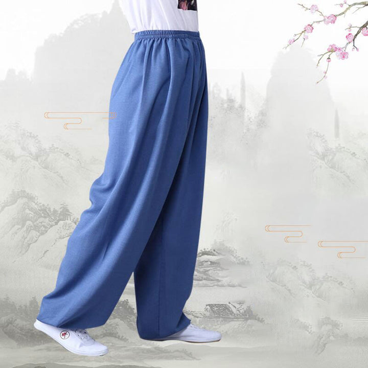 Buddha Stones Summer Elastic Waist Tai Chi Qigong Practice Cotton Linen Unisex Pants - image 8