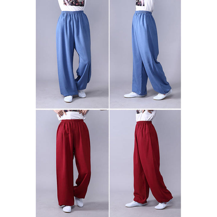 Buddha Stones Summer Elastic Waist Tai Chi Qigong Practice Cotton Linen Unisex Pants