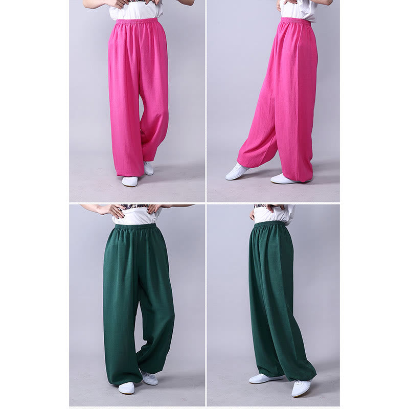 Buddha Stones Summer Elastic Waist Tai Chi Qigong Practice Cotton Linen Unisex Pants - image 5