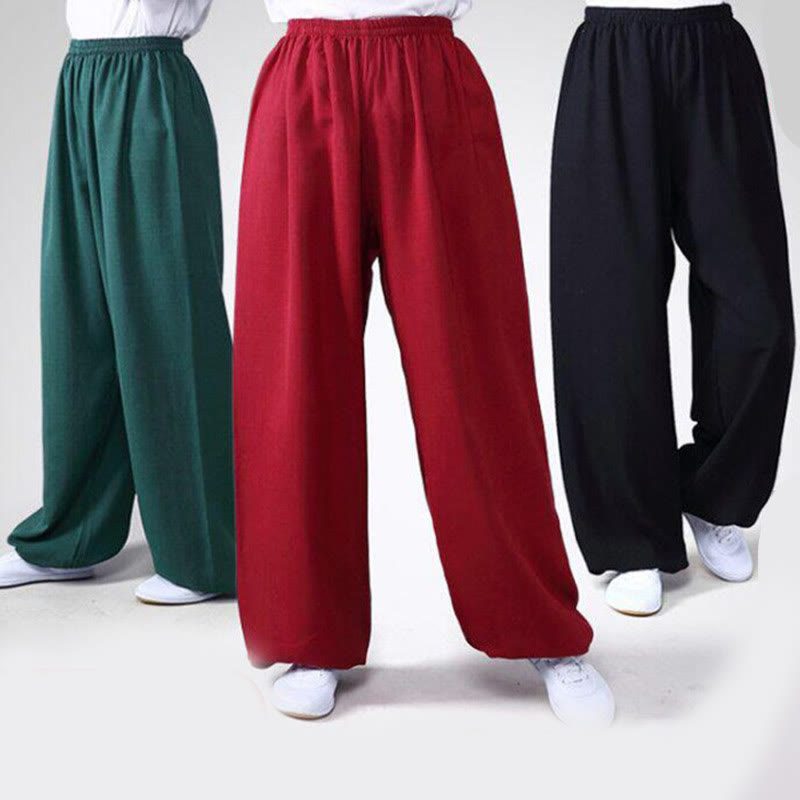 Buddha Stones Summer Elastic Waist Tai Chi Qigong Practice Cotton Linen Unisex Pants - image 1