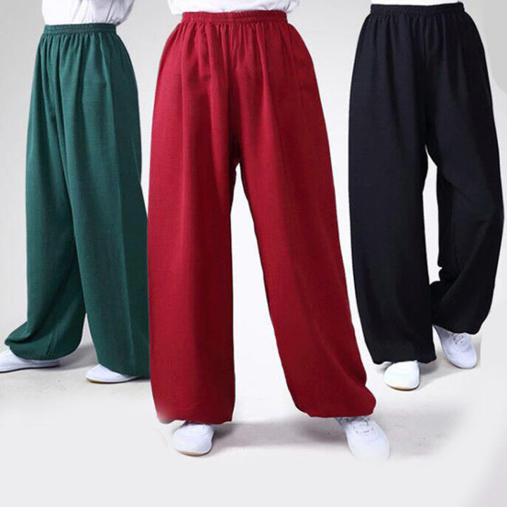 Buddha Stones Summer Elastic Waist Tai Chi Qigong Practice Cotton Linen Unisex Pants - image 1