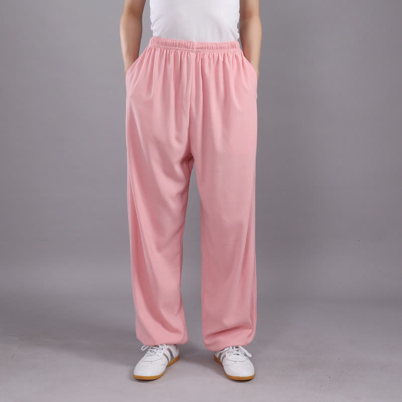 Buddha Stones Summer Unisex Elastic Waist Tai Chi Qigong Practice Breathable  Pants With Pockets - Pink - 3XL-FIT FOR US/UK/AU/EU-2XL - image 24