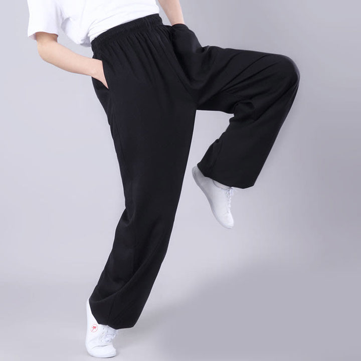 Buddha Stones Summer Unisex Elastic Waist Tai Chi Qigong Practice Breathable  Pants With Pockets - image 8