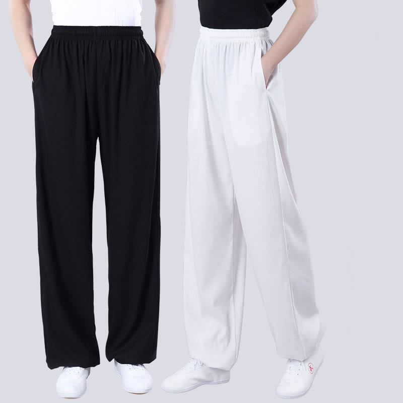 Buddha Stones Summer Unisex Elastic Waist Tai Chi Qigong Practice Breathable Cotton Linen Pants With Pockets - image 13