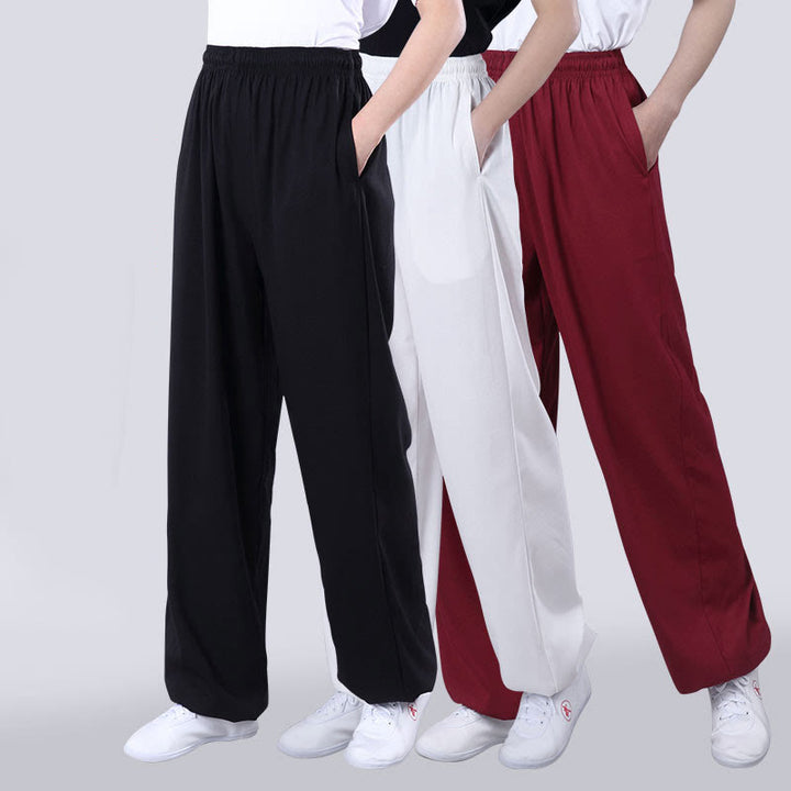 Buddha Stones Summer Unisex Elastic Waist Tai Chi Qigong Practice Breathable Cotton Linen Pants With Pockets