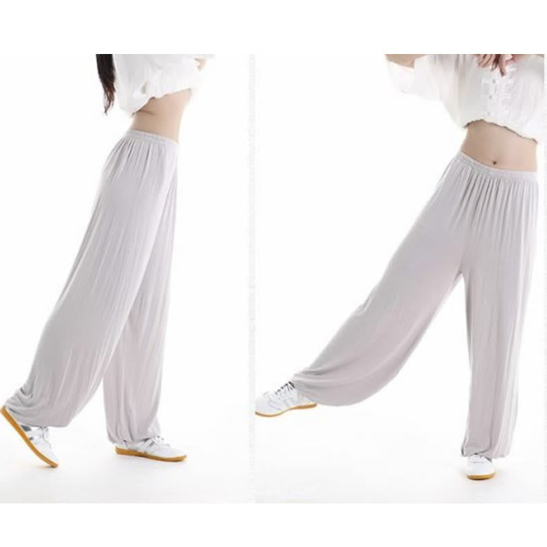 Buddha Stones Summer Elastic Waist Tai Chi Qigong Practice Modal Unisex Pants