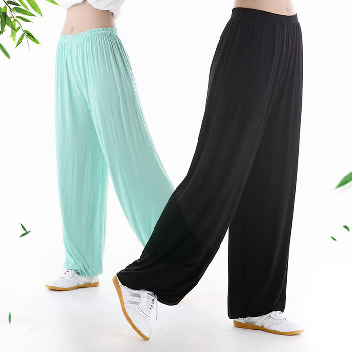 Buddha Stones Summer Elastic Waist Tai Chi Qigong Practice Modal Unisex Pants