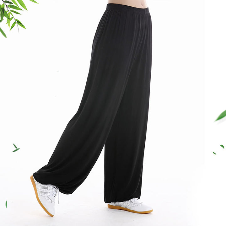 Buddha Stones Summer Elastic Waist Tai Chi Qigong Practice Modal Unisex Pants