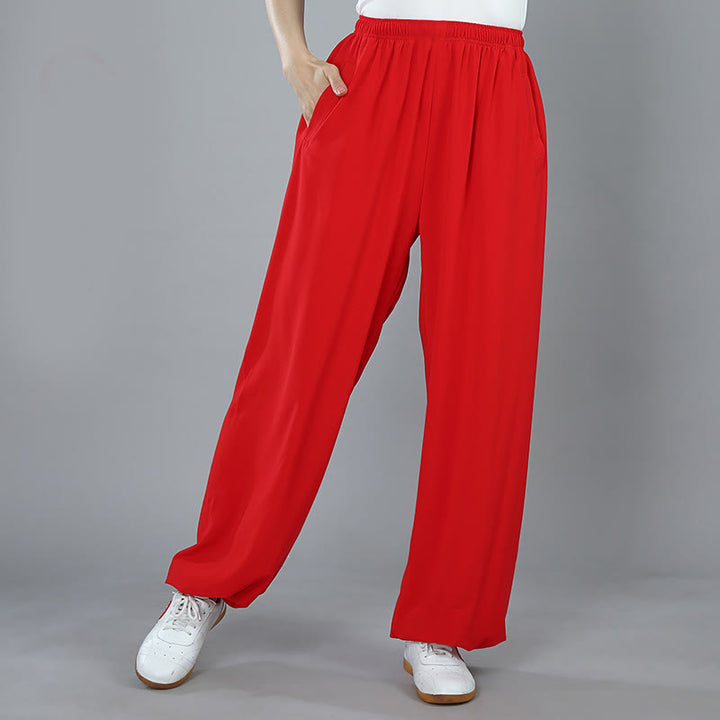 Buddha Stones Summer Unisex Elastic Waist Tai Chi Kung Fu Qigong Practice Cotton Breathable Pants With Pockets - Red - 3XL-FIT FOR US/UK/AU/EU-2XL - image 14