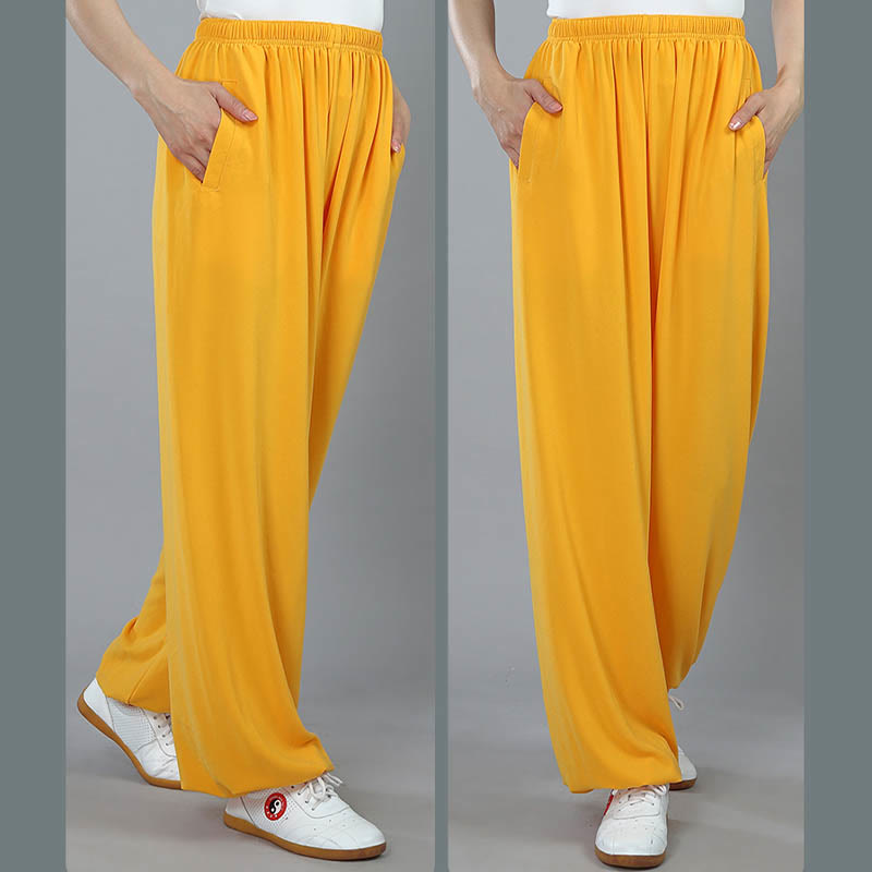 Buddha Stones Summer Unisex Elastic Waist Tai Chi Kung Fu Qigong Practice Cotton Breathable Pants With Pockets - image 10