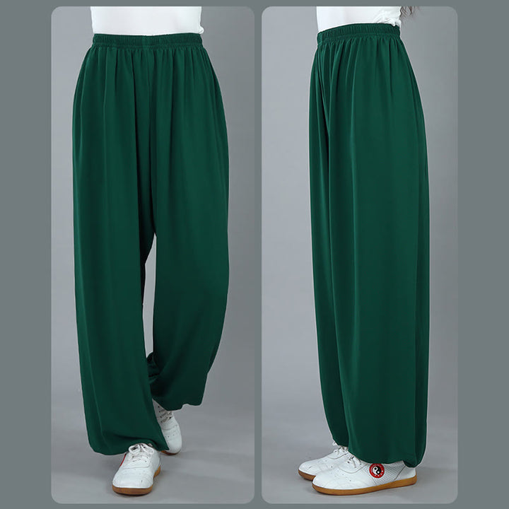 Buddha Stones Summer Unisex Elastic Waist Tai Chi Kung Fu Qigong Practice Cotton Breathable Pants With Pockets - image 16