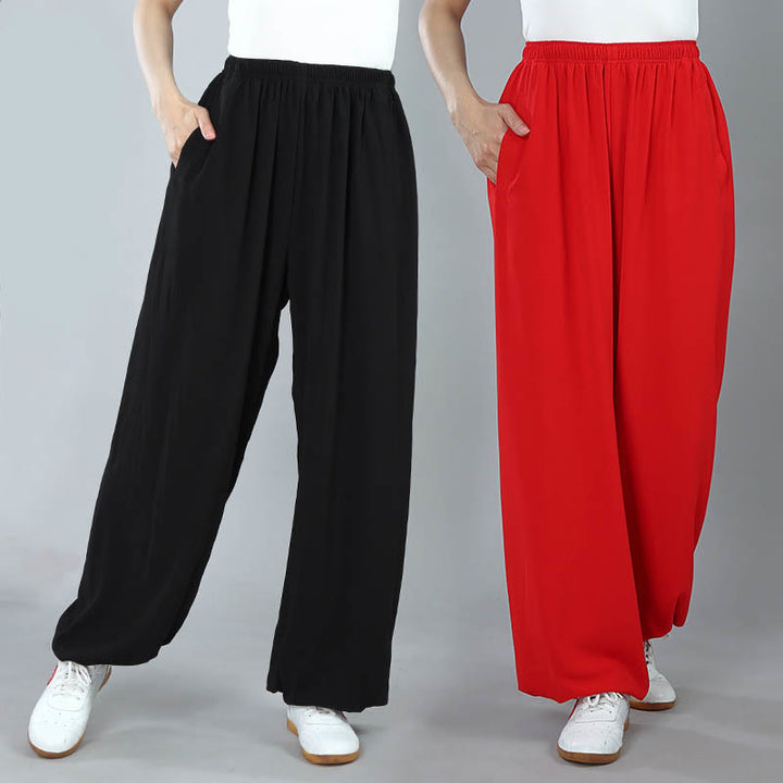 Buddha Stones Summer Unisex Elastic Waist Tai Chi Kung Fu Qigong Practice Cotton Breathable Pants With Pockets - image 18