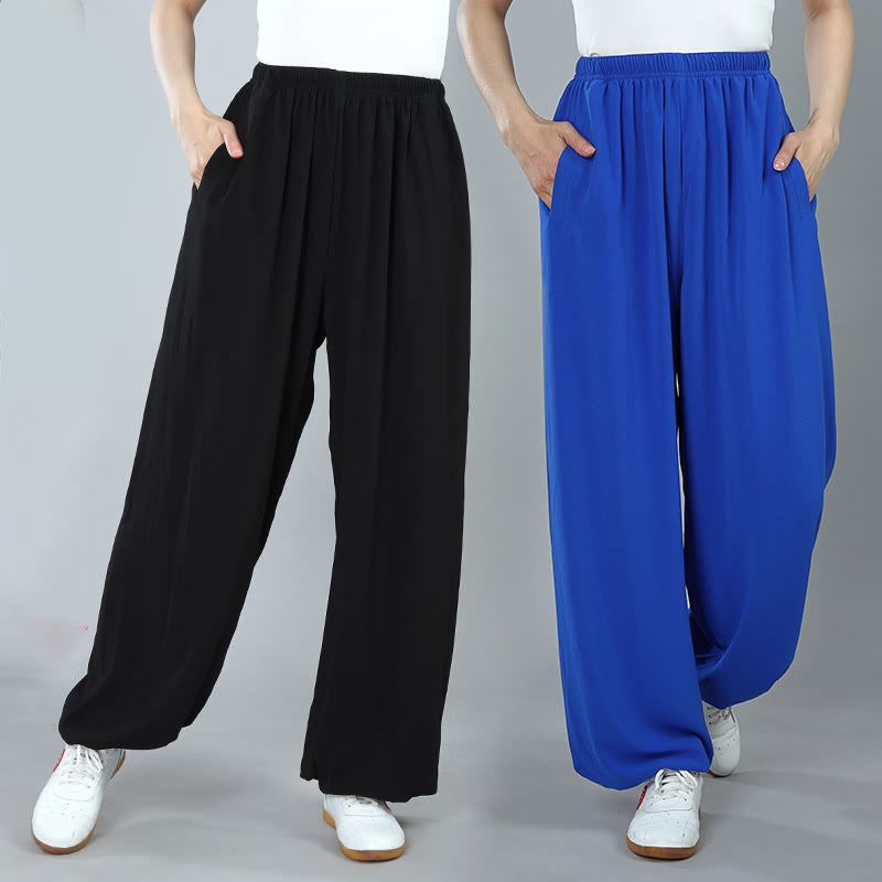 Buddha Stones Summer Unisex Elastic Waist Tai Chi Kung Fu Qigong Practice Cotton Breathable Pants With Pockets - image 13