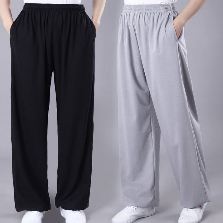 Buddha Stones Summer Unisex Elastic Waist Tai Chi Qigong Practice Breathable  Pants With Pockets - image 0
