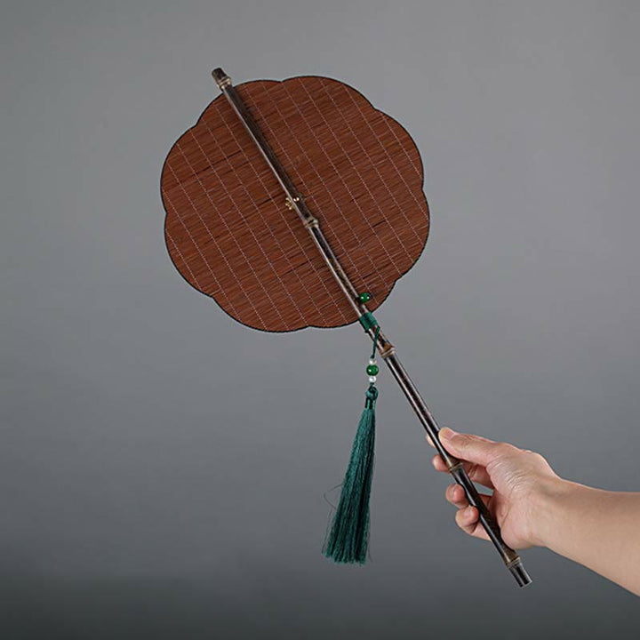 Buddha Stones Chinese Style Handmade Bamboo Long Handle Portable Curlable Fan