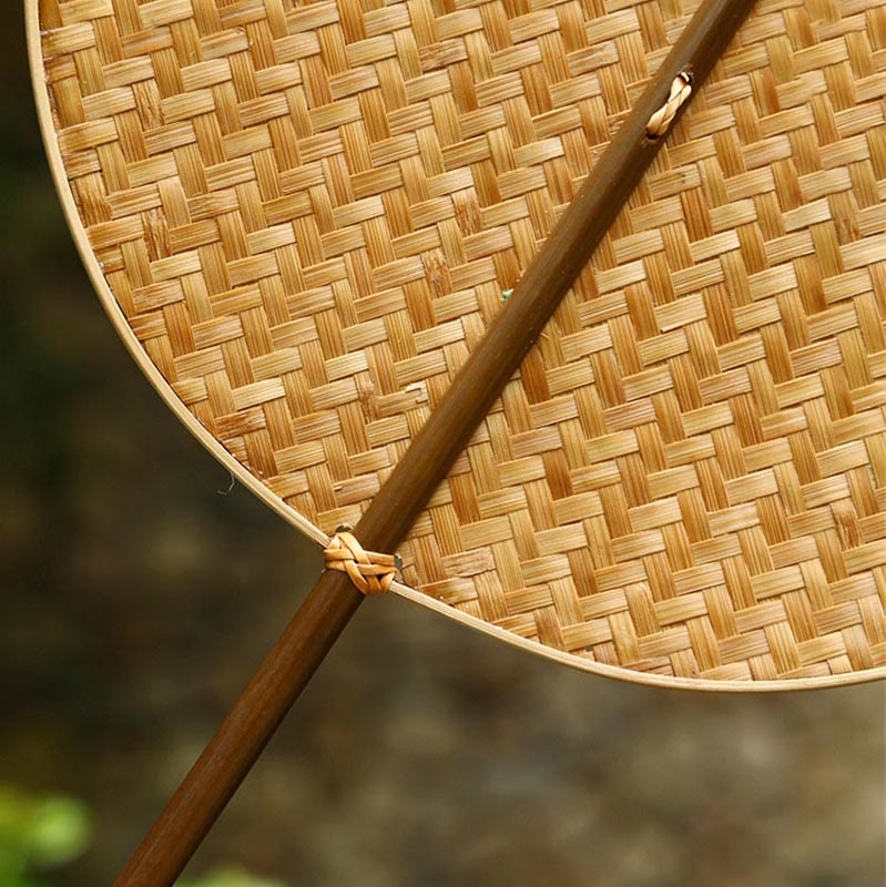 Buddha Stones Chinese Style Handmade Bamboo Woven Oval Round Banana Conical Shape Long Handle Fan