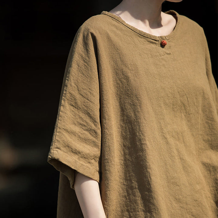Buddha Stones Causal Half Sleeve Ramie Linen Cotton T-shirt Tee - image 4