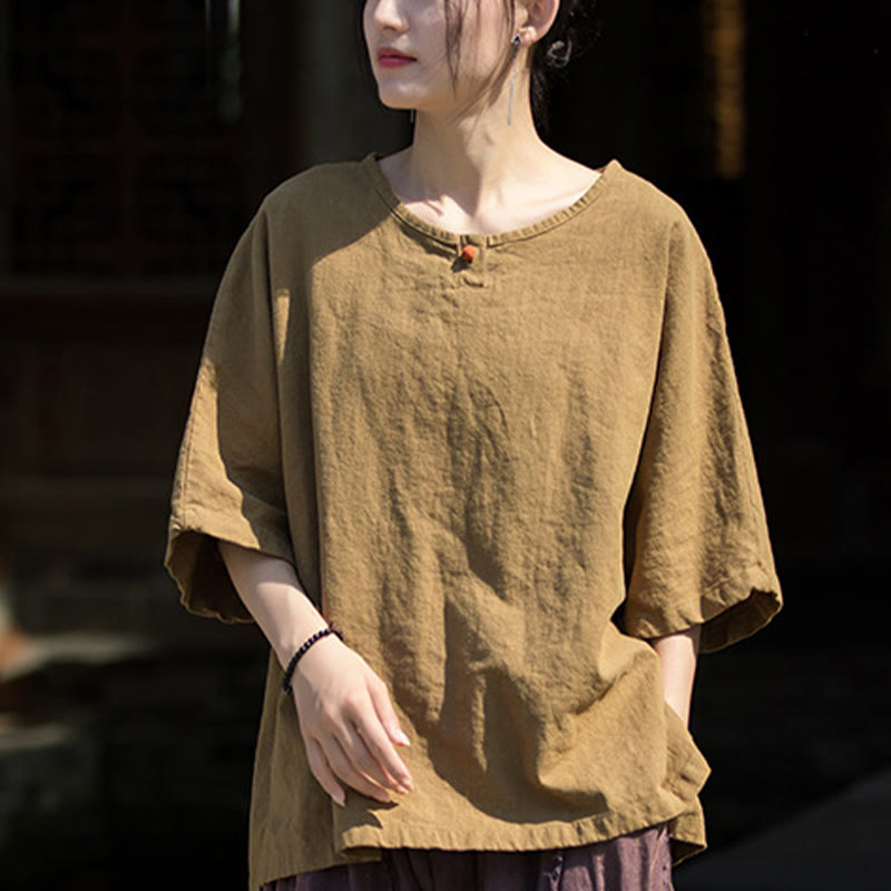 Buddha Stones Causal Half Sleeve Ramie Linen Cotton T-shirt Tee - image 10