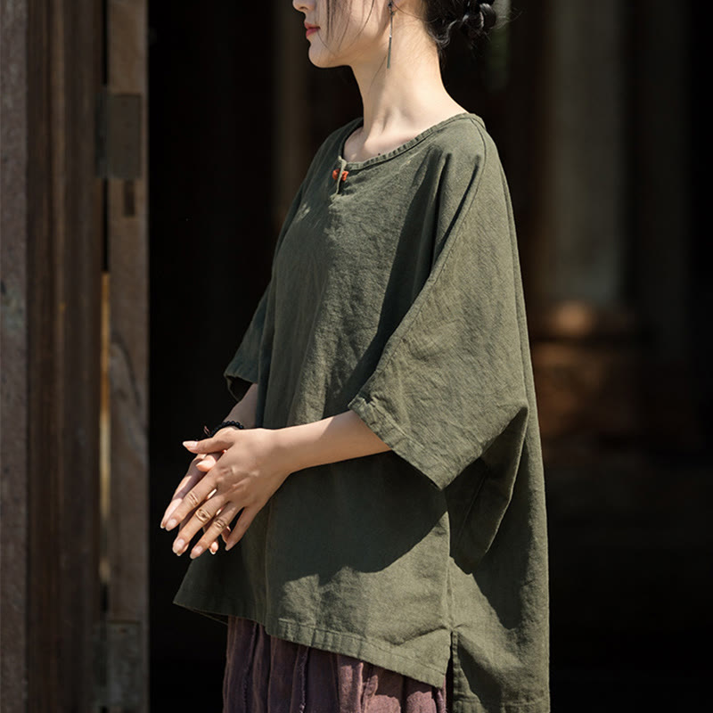 Buddha Stones Causal Half Sleeve Ramie Linen Cotton T-shirt Tee - image 14