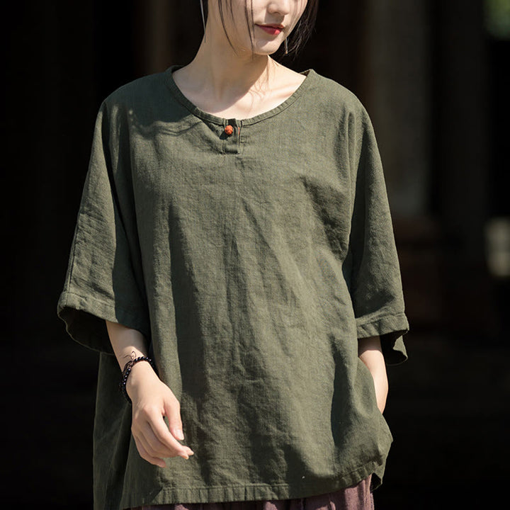 Buddha Stones Causal Half Sleeve Ramie Linen Cotton T-shirt Tee - DarkSeaGreen - US4-8/10，UK/AU8-12/14，EU36-40/42 (F) - image 12