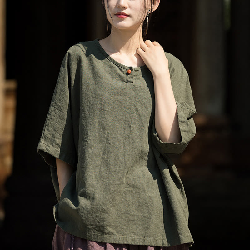 Buddha Stones Causal Half Sleeve Ramie Linen Cotton T-shirt Tee