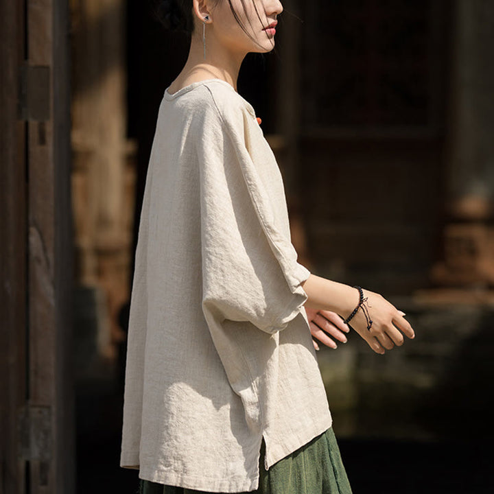 Buddha Stones Causal Half Sleeve Ramie Linen Cotton T-shirt Tee - image 25