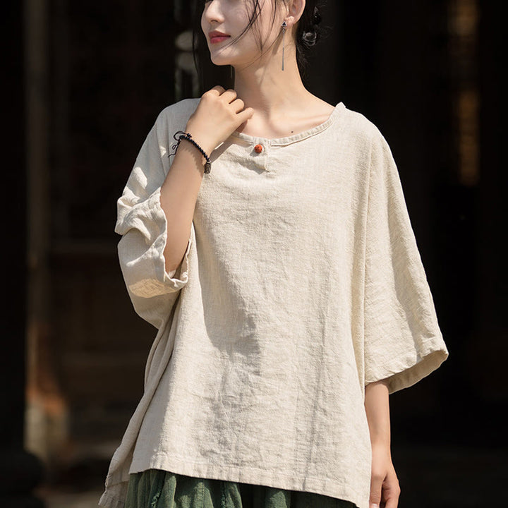 Buddha Stones Causal Half Sleeve Ramie Linen Cotton T-shirt Tee - image 23