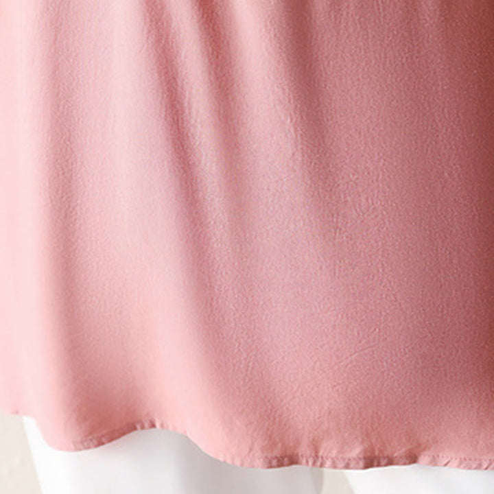 Buddha Stones V-Neck Pink Buttons Design Half Sleeve T-shirt Tee - image 8