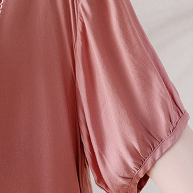 Buddha Stones V-Neck Pink Buttons Design Half Sleeve T-shirt Tee - image 7