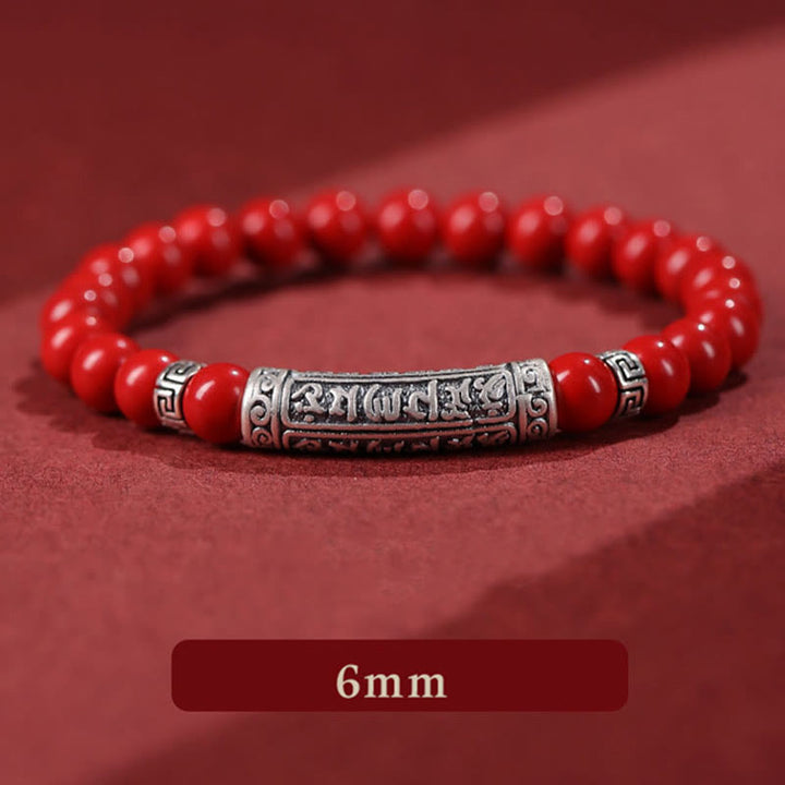 Buddha Stones Cinnabar 999 Sterling Silver Six True Words Blessing Bracelet - 6mm Red Cinnabar - image 9