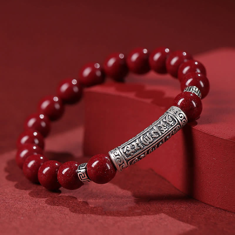 Buddha Stones Cinnabar 999 Sterling Silver Six True Words Blessing Bracelet - image 8
