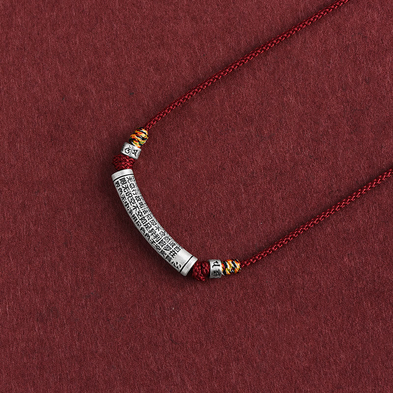 Buddha Stones 999 Sterling Silver Six True Word Heart Sutra String Necklace Pendant - Wine Red (Six True Word & Heart Sutra) - image 11