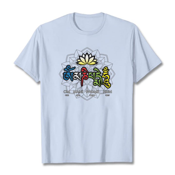 Buddha Stones Om Mani Padme Hum Lotus Tee T-shirt - Light Cyan - 2XL - image 10