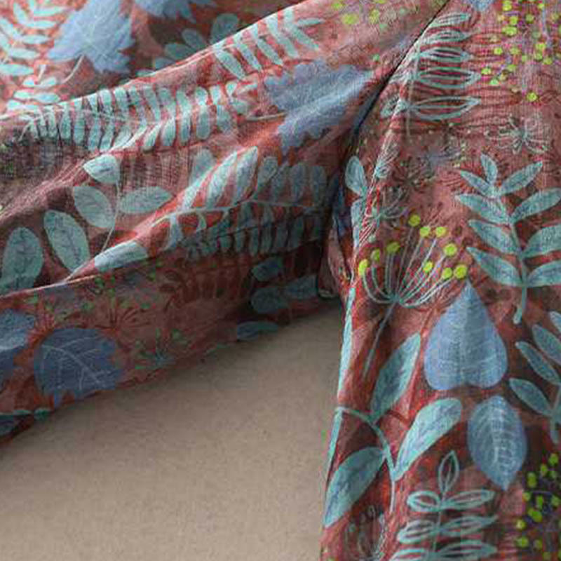 Buddha Stones Summer Women's Blue Leaves Plants Pants With Pockets - image 5