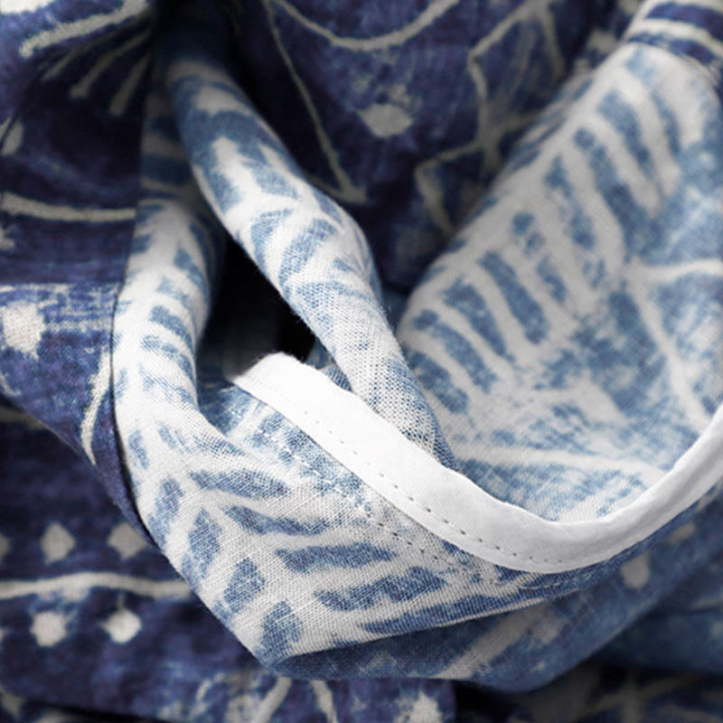 Buddha Stones Blue Stripes Print Cotton Linen Wide Leg Pants With Pockets - image 8