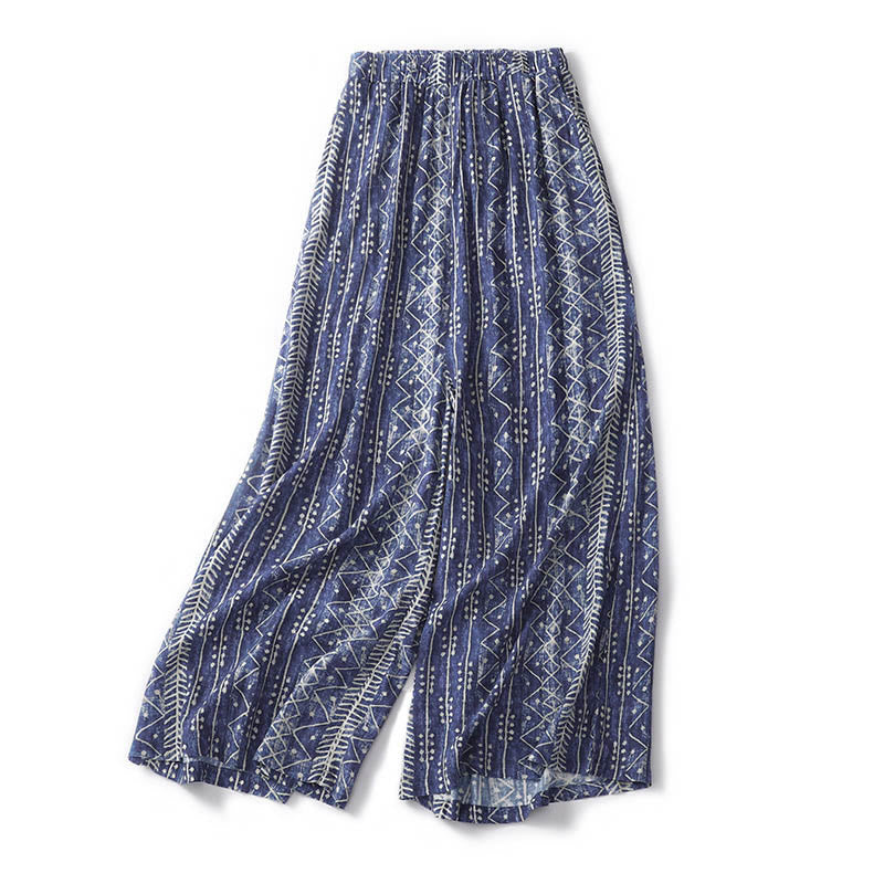 Buddha Stones Blue Stripes Print Wide Leg Pants With Pockets - image 2
