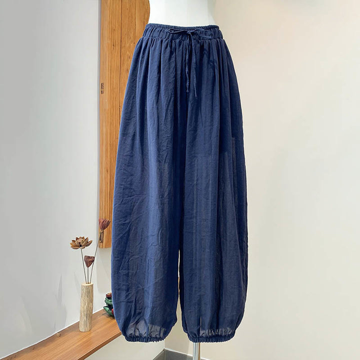 Buddha Stones Summer Plain Color Linen Drawstring Pants With Pockets - image 11