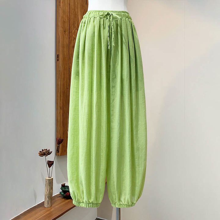 Buddha Stones Summer Plain Color Linen Drawstring Pants With Pockets - image 26