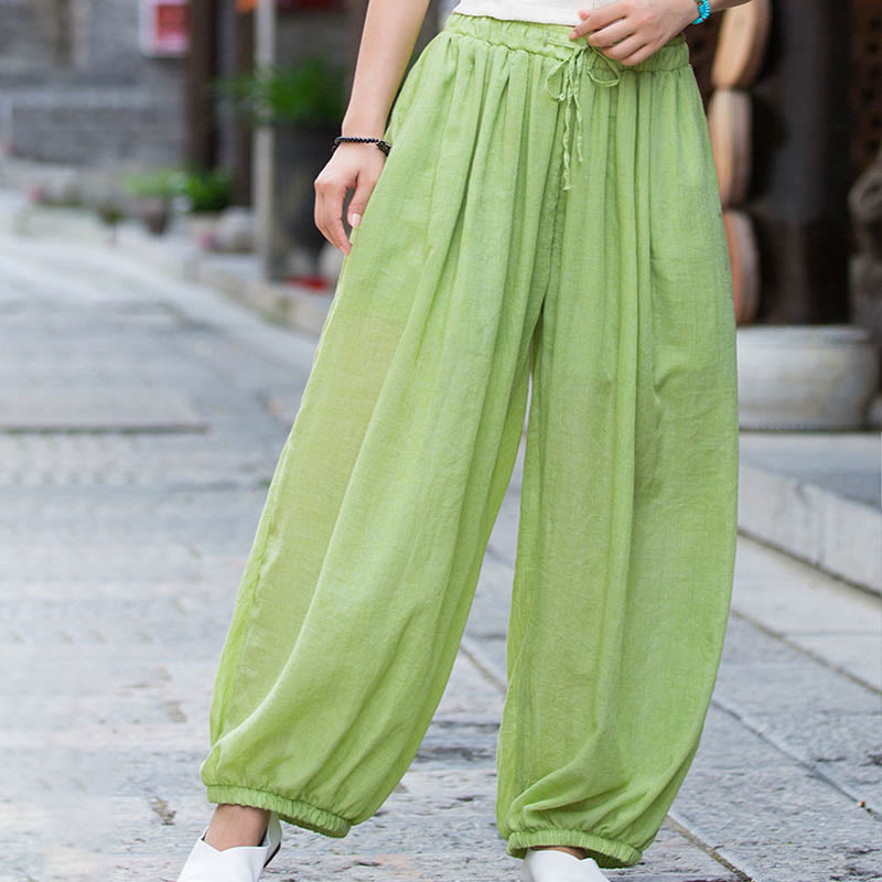 Buddha Stones Summer Plain Color Linen Drawstring Pants With Pockets - image 20