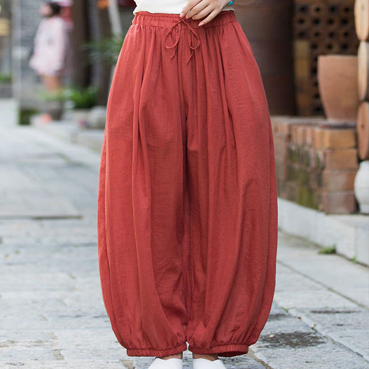 Buddha Stones Summer Plain Color Linen Drawstring Pants With Pockets - image 34