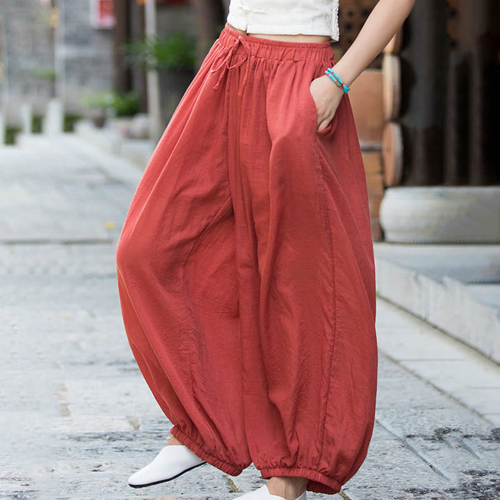 Buddha Stones Summer Plain Color Linen Drawstring Pants With Pockets - image 32