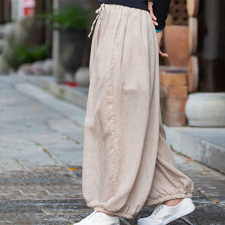 Buddha Stones Summer Plain Color Linen Drawstring Pants With Pockets - image 15