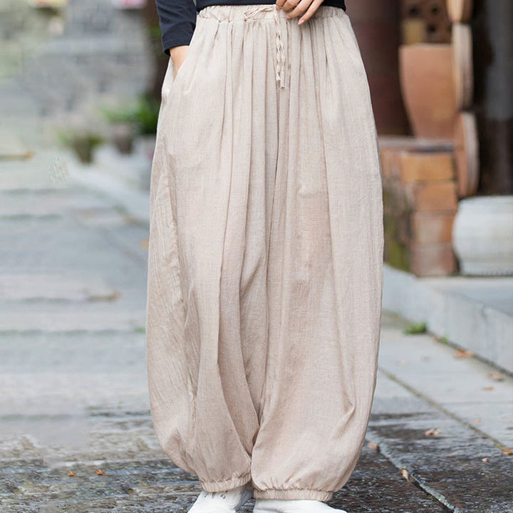 Buddha Stones Summer Plain Color Linen Drawstring Pants With Pockets - image 17