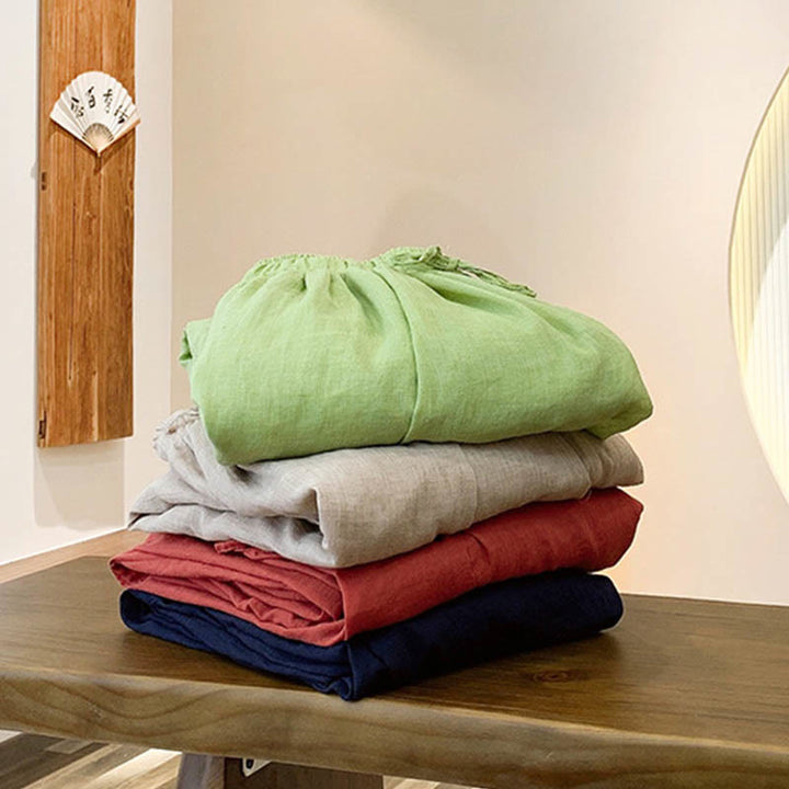 Buddha Stones Summer Plain Color Linen Drawstring Pants With Pockets - image 1