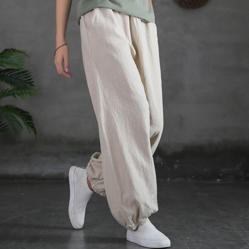 Buddha Stones Plain Color Ramie Linen Cotton Pants With Pockets - Linen - US4，UK/AU8，EU36 (L) - image 8