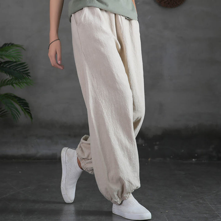Buddha Stones Plain Color Ramie Linen Cotton Pants With Pockets - Linen - US4，UK/AU8，EU36 (L) - image 8