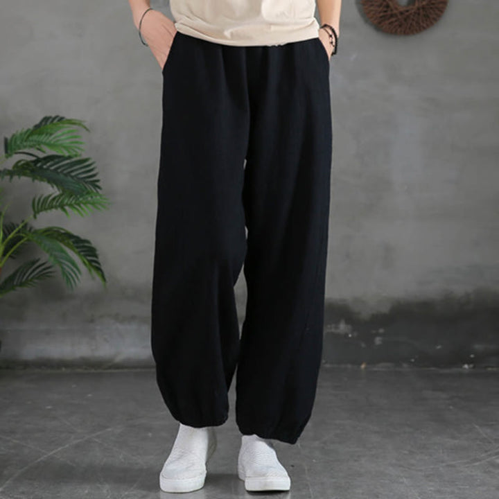 Buddha Stones Plain Color Ramie Linen Cotton Pants With Pockets - Black - US4，UK/AU8，EU36 (L) - image 34
